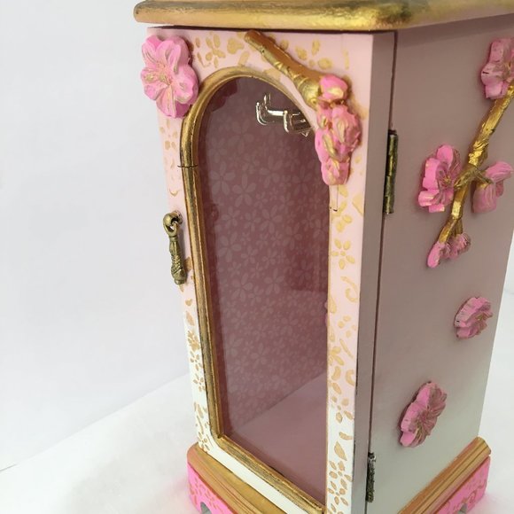 Vintage Wood Jewelry Box Refinished Upcycled Pink - Picture 7 of 14